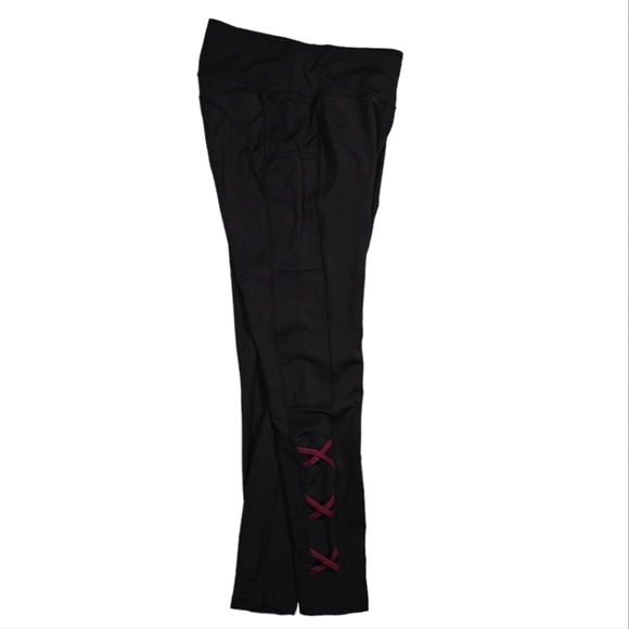 Peltoton Black Leggings Size Medium Sheer X Sides Pocket - Picture 4 of 6